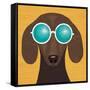 Beach Bums Dachshund I-Michael Mullan-Framed Stretched Canvas