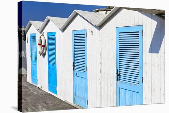 Beach Cabins, Positano, Italy-George Oze-Stretched Canvas