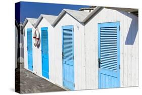 Beach Cabins, Positano, Italy-George Oze-Stretched Canvas