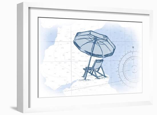 Beach Chair and Umbrella - Blue - Coastal Icon-Lantern Press-Framed Art Print