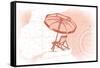 Beach Chair and Umbrella - Coral - Coastal Icon-Lantern Press-Framed Stretched Canvas