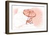 Beach Chair and Umbrella - Coral - Coastal Icon-Lantern Press-Framed Art Print