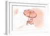 Beach Chair and Umbrella - Coral - Coastal Icon-Lantern Press-Framed Art Print