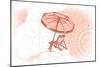 Beach Chair and Umbrella - Coral - Coastal Icon-Lantern Press-Mounted Art Print