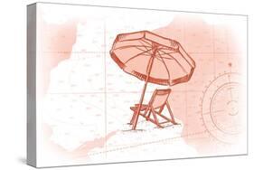 Beach Chair and Umbrella - Coral - Coastal Icon-Lantern Press-Stretched Canvas