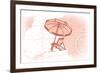 Beach Chair and Umbrella - Coral - Coastal Icon-Lantern Press-Framed Art Print