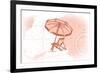 Beach Chair and Umbrella - Coral - Coastal Icon-Lantern Press-Framed Art Print