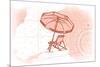 Beach Chair and Umbrella - Coral - Coastal Icon-Lantern Press-Mounted Art Print