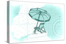Beach Chair and Umbrella - Teal - Coastal Icon-Lantern Press-Stretched Canvas