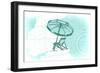 Beach Chair and Umbrella - Teal - Coastal Icon-Lantern Press-Framed Art Print