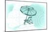 Beach Chair and Umbrella - Teal - Coastal Icon-Lantern Press-Mounted Art Print