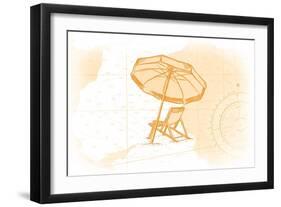 Beach Chair and Umbrella - Yellow - Coastal Icon-Lantern Press-Framed Art Print