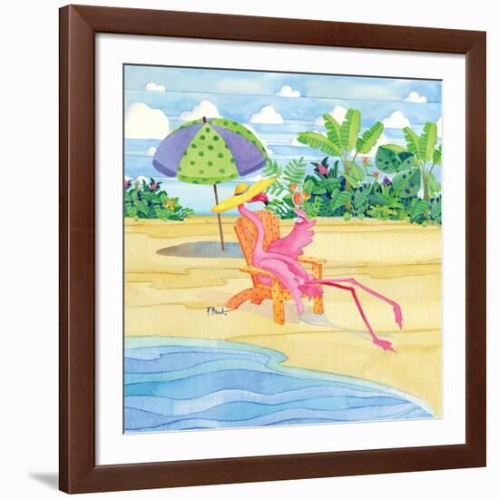 Beach Chair Flamingo-Paul Brent-Framed Art Print