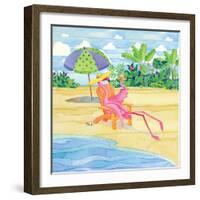 Beach Chair Flamingo-Paul Brent-Framed Art Print