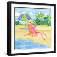 Beach Chair Flamingo-Paul Brent-Framed Art Print