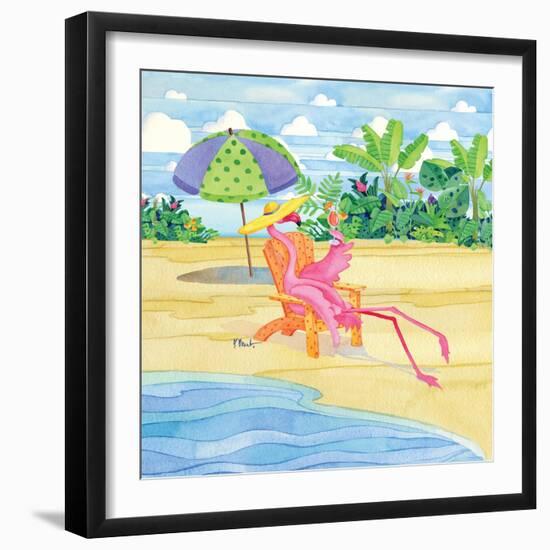 Beach Chair Flamingo-Paul Brent-Framed Art Print