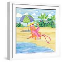 Beach Chair Flamingo-Paul Brent-Framed Art Print