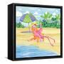 Beach Chair Flamingo-Paul Brent-Framed Stretched Canvas