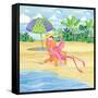 Beach Chair Flamingo-Paul Brent-Framed Stretched Canvas