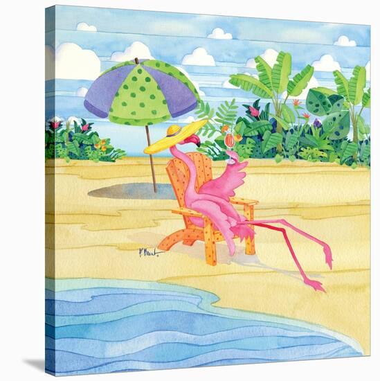 Beach Chair Flamingo-Paul Brent-Stretched Canvas
