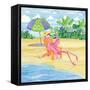 Beach Chair Flamingo-Paul Brent-Framed Stretched Canvas