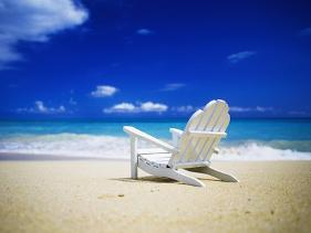 Beach Chair on Empty Beach-Randy Faris-Stretched Canvas