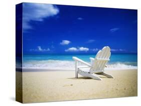 Beach Chair on Empty Beach-Randy Faris-Stretched Canvas