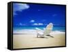 Beach Chair on Empty Beach-Randy Faris-Framed Stretched Canvas