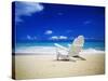 Beach Chair on Empty Beach-Randy Faris-Stretched Canvas