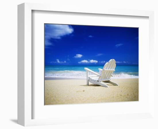 Beach Chair on Empty Beach-Randy Faris-Framed Premium Photographic Print