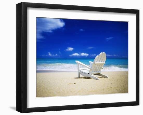 Beach Chair on Empty Beach-Randy Faris-Framed Premium Photographic Print