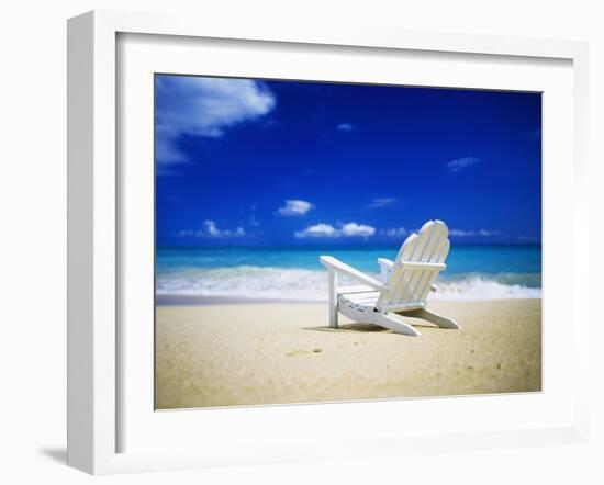 Beach Chair on Empty Beach-Randy Faris-Framed Premium Photographic Print