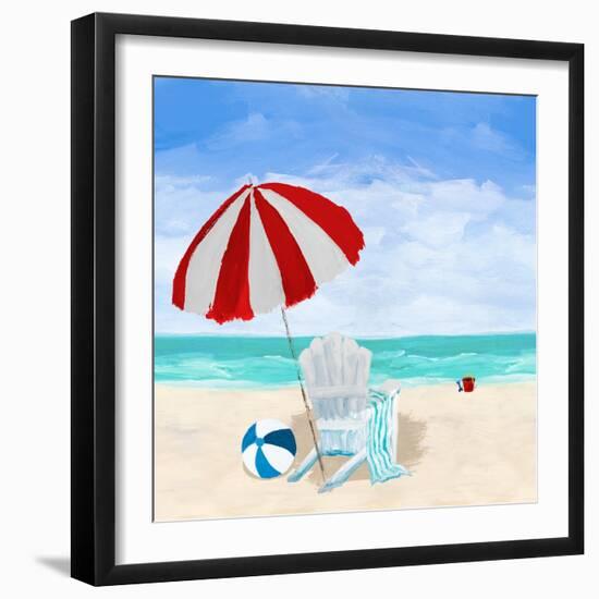 Beach Chair with Umbrella-Julie DeRice-Framed Art Print