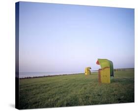 Beach chairs at Gruener Strand, Pellworm, Schleswig-Holstein, Germany-null-Stretched Canvas
