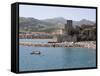 Beach, Chateau Royal, Collioure, Pyrenees-Orientales, Languedoc, France, Europe-Martin Child-Framed Stretched Canvas