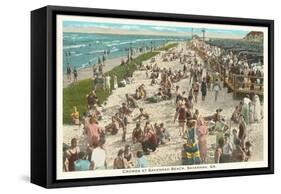 Beach Crowd, Savannah Beach, Georgia-null-Framed Stretched Canvas