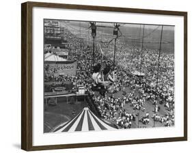 Beach Crowds as Seen from the Parachute Jump at Steeple Park, Coney Island, NY, 1950-null-Framed Photo