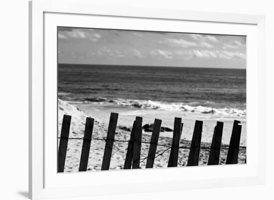 Beach Dunes Fence in Hamptons Black White-null-Framed Photo