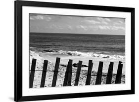Beach Dunes Fence in Hamptons Black White-null-Framed Photo