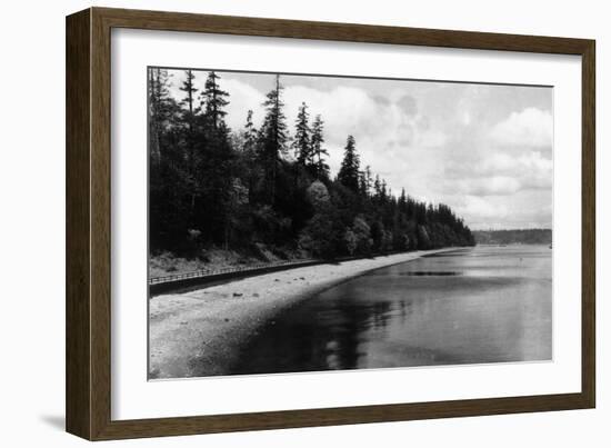 Beach Front View of Point Defiance Park - Tacoma, WA-Lantern Press-Framed Art Print