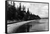 Beach Front View of Point Defiance Park - Tacoma, WA-Lantern Press-Framed Stretched Canvas