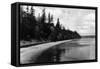 Beach Front View of Point Defiance Park - Tacoma, WA-Lantern Press-Framed Stretched Canvas