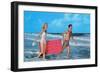 Beach-goers with Raft, Retro-null-Framed Art Print