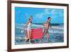 Beach-goers with Raft, Retro-null-Framed Premium Giclee Print