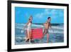 Beach-goers with Raft, Retro-null-Framed Premium Giclee Print