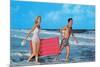 Beach-goers with Raft, Retro-null-Mounted Premium Giclee Print