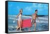 Beach-goers with Raft, Retro-null-Framed Stretched Canvas