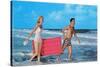 Beach-goers with Raft, Retro-null-Stretched Canvas