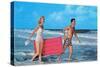 Beach-goers with Raft, Retro-null-Stretched Canvas