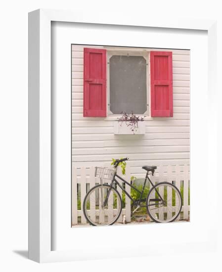 Beach House and Bicycle, Loyalist Cays, Bahamas, Caribbean-Walter Bibikow-Framed Photographic Print